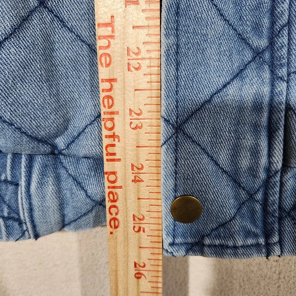 Sidefeel Womens Light Wash Quilted Diamond Denim Bomber Jacket Blue Size L Fall